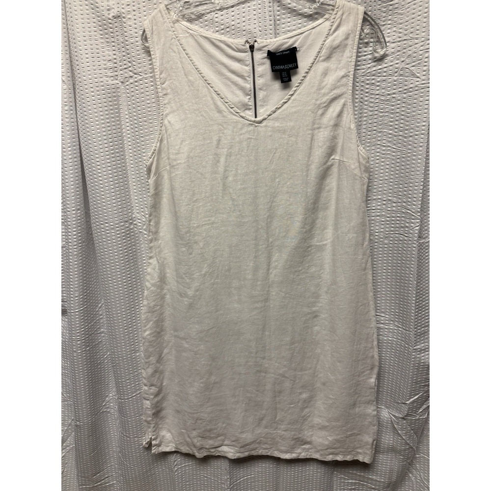Cynthia Rowley WOmen's 100% Linen Sleeveless Shift Dress Cotton Lining White 12